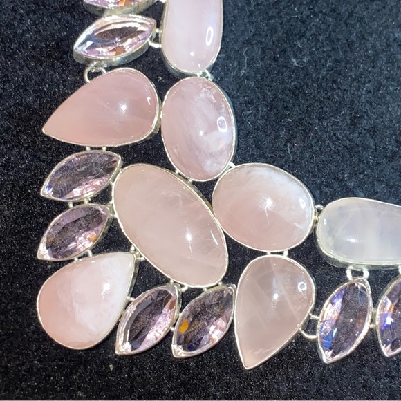 Exquisite Pink Quartz + Pink Topaz Artisan Handcrafted statement Necklace - Picture 8 of 17